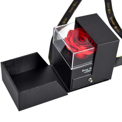 China Lasting Valentine's Day Gift Preserved Rose Lasting Flower Rose With Jewelry Acrylic Box Preserved Eternal Rose for sale