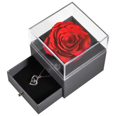 China Rose Flowers preserved lasting with love you necklace in 100 languages ​​gift set in box flower for Valentine's Day for sale