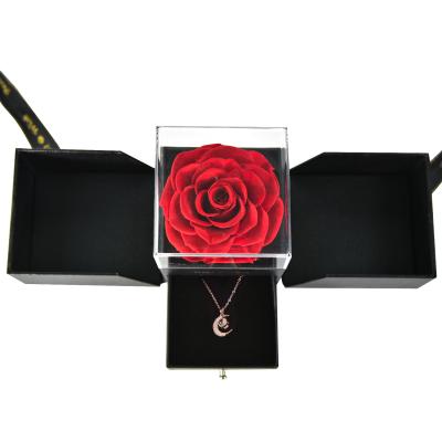 China Durable Preserved Real Handmade Preserved Eternal Rose Roses Jewelry Box With Heart Love You Necklace 100 Languages ​​Gift for sale