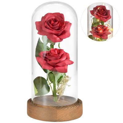 China Wholesale Durable Eternal Flower Rose Glass Dome Artificial Decorative Flowers With Low LED Eternal Roses In Glass Dome for sale