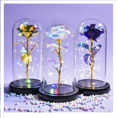 China Wholesale Durable Eternal Galaxy Rose In Glass Dome With Artificial Flower LED Wedding Valentine Christmas Gift for sale