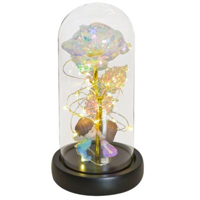 China Lasting Beauty and the Eternal Galaxy Rose In Glass Dome /w Beast Artificial Flowers LED Wedding Valentine Christmas Gift for Girlfriend for sale