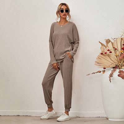 China QUICK DRY in solid color stock wholesale o-neck woman pajama set comfortable loungewear women 2 piece sets for sale