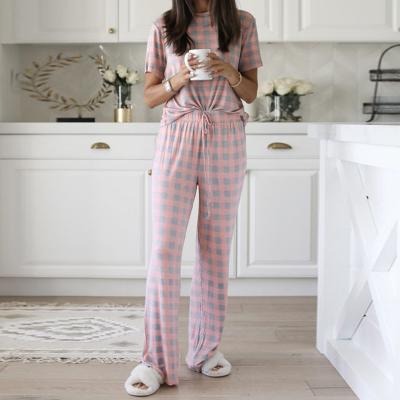 China QUICK DRY Women's Sleepwear 2 Piece Set Cotton Pajamas Long Sleeve Short Pants Printed Running Color Pajamas Set for sale