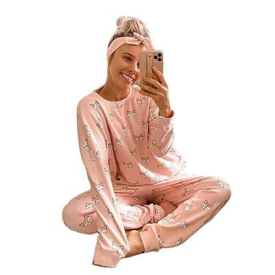 China QUICK DRY 202 Women's Sleepwear 2 Piece Set Cotton Pajamas Shorts Long Sleeve Tops Sleep Wear Sets for sale