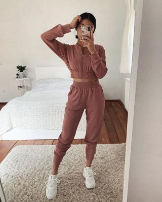 China Spring Summer Crop Top Breathable 2 Piece Set Women's Drawstring Pants And Trousers Women's Trousers With Pockets Women's 2 Piece Sets for sale