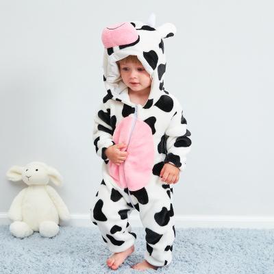 China Longsleeve 2021 Winter New Flannel Baby Caterpillar Suit Cow Pattern Baby Fleece Overalls for sale