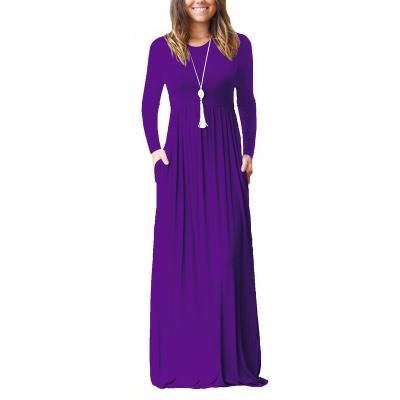 China Women Basic Maxi Dresses Casual Long Sleeve Breathable Loose Plain Solid Color Dresses With Pockets for sale