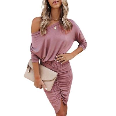 China 2021 Summer New Design Breathable Long Sleeve O-Neck Spring And Buttocks Pleated Sexy Irregular Girl Dress for sale