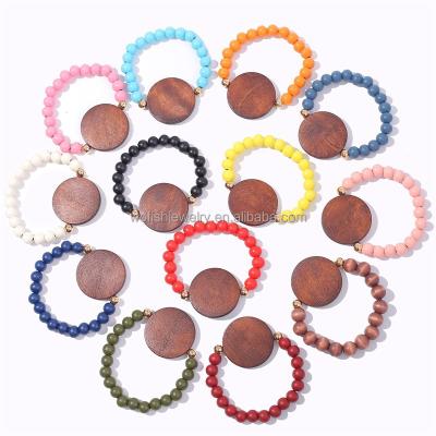 China Small Disc CLASSIC Empty Paint Colors Wooden Bead Bracelet for sale