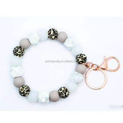 China CLASSIC custom bracelet keychain leopard silicone bead bracelet for sale