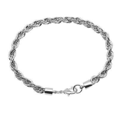 China Vintage Fashion Jewelry Simple 4mm Twisted Rope Bracelet Ladies Silver Plated Bangle Jewelry for sale