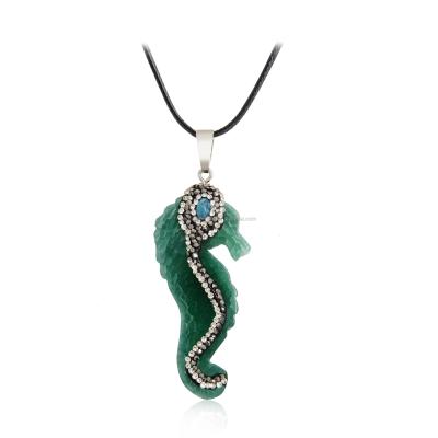 China Elegant Silver Natural Quartz Seahorse Rhinestone Stone Necklace for sale