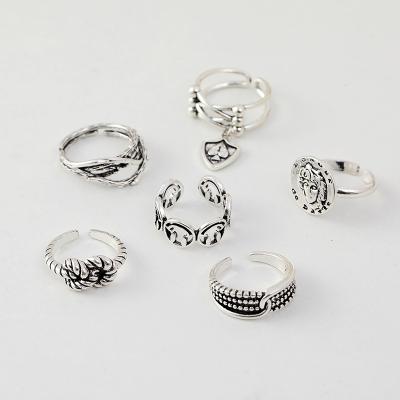 China Fashionable Multilayer 925 Sterling Silver Ring Adjustable Etched Braided Silver Ring Vintage Silver Ring Set for sale