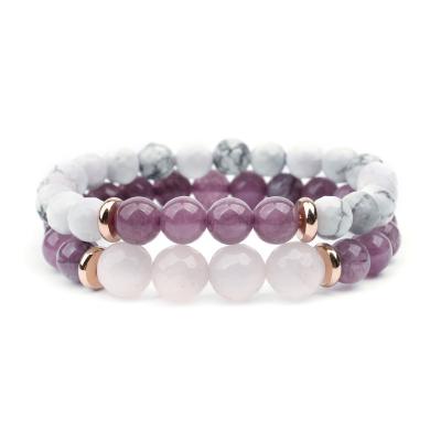 China FASHIONABLE Healing Amethyst Bracelet Men Amethyst and White Turquoise Gemstone Bracelet for sale