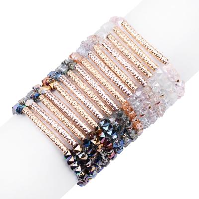 China FASHIONABLE lilac crystal bracelet and clear crystal decorative brass tube bead bracelet spacer beads bracelet for sale