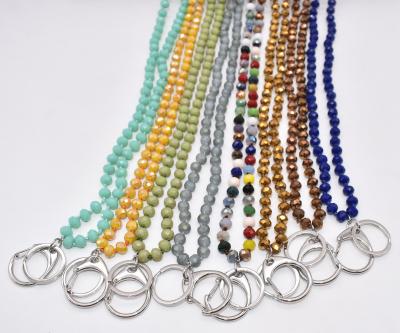 China Custom Handmade Knotted Key Chain Teacher Crystal Lanyards Gift Pearl Lanyard Beads for sale