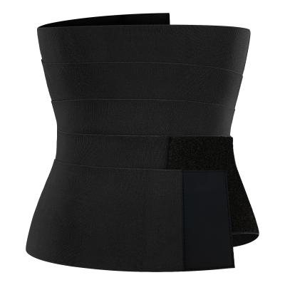 China Polyester & Custom Made High Quality Nylon Fitness Nylon Flat Corset Long Elastic Bandage Waist Trainer Fashion Logo Belly Wrap Belt for sale