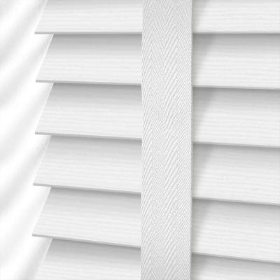 China Gray Fittings Included Faux Wood Window Light Luxury White Strip Venetian Slats Look 50mm Adjustment Shade for sale