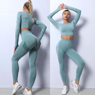 China The long jumpsuit crac! crack! Bum Yoga Tights Clothes Women's Breathable Tracksuit Top Workout Set Women Yoga Winter Seamless Lightweight Set for sale