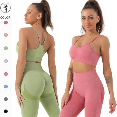 China High waist crack! crack! Bum Breathable Cheap Bra Adjustable Straps Women Yoga Leggings Seamless 2 Piece Workout Gym Clothing Sets for sale