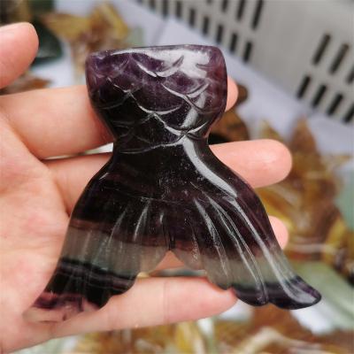 China China Fluorite Fish Tail Jewelry Pure Natural Crystal Fluorite Handmade Carved Ornaments for sale