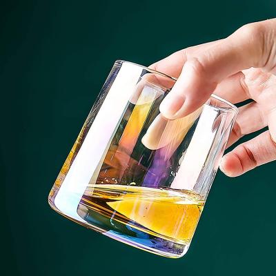 China Whiskey Glass Mug 250ml Plating Colored Glassware Whiskey Glass Personalized Bulk Whiskey Mug Glass Barware for sale