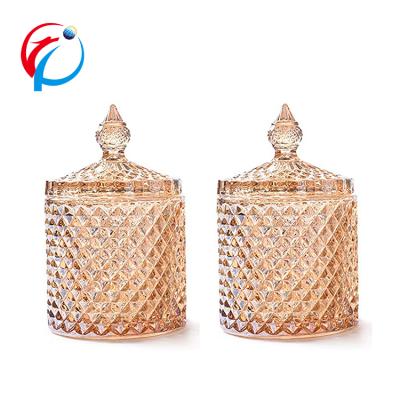 China Electroplate Finish Candy Jar Home Decorative Electroplate Finish Glass Candy Jar Storage Container Crystal Diamond Jar for sale