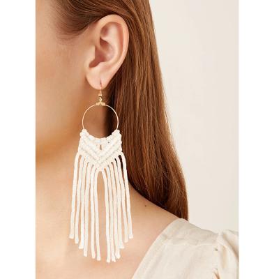 China Long Tassel Style Tassel Earrings Women's Ins Style Wind Cotton Handwoven Raw Ethnic Casual/Sporty Rope Earrings for sale