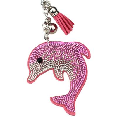 China Promotion Gift Rhinestone Dolphin Car Key Ring Holder Gold Bag Keychain Key Chain Gift for Girls Rhinestone Key Chains for sale