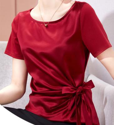 China Women Clothing Shiny Silk Blouse Custom Made Anti-pilling Silk Shirt for sale