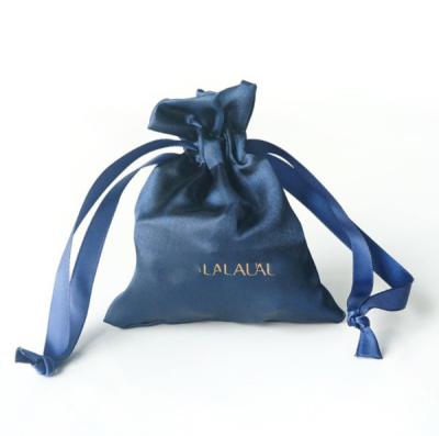 China Custom Logo Printed Satin Drawstring Pouch Gift Bag With Logo for sale