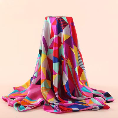 China Square Free Sample No 100 Satin Art Scarf Square Neck Scarves Pure Silk Digital Printed Custom MOQ For Lady for sale