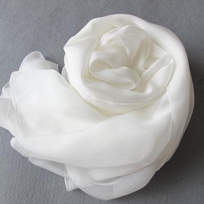 China Long White Plain Silk Chiffon Scarves White Pure Silk Scarves For Dyeing for sale