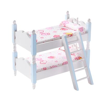 China Mini Toy Cute Wooden Doll Furniture Doll Bunk Bed Children Pretend Play Toys For Dollhouse Miniature Accessories for sale