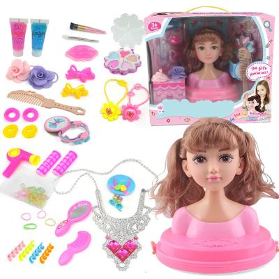 China INSTANT Fashion Kids Pretend Makeup Doll Toy Set Plastic Hair Styling Head Doll Playset For Girls for sale