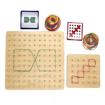 China Eductional Preschool Toys Finger Manipulator Geometric Montessori Toys Drawstring Wooden Geoboard Toy for sale