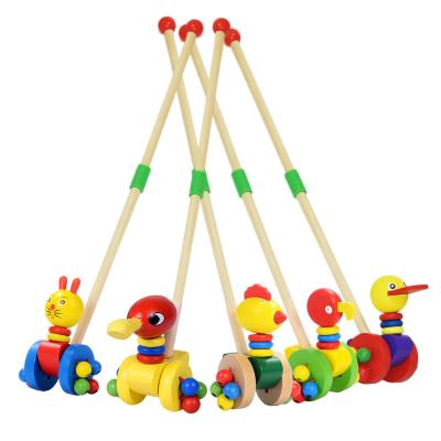 China Colorful Detachable Kids Push Toy Durable Early Teaching Step Toy Cartoon Animal Early Development Wooden Toy For Children for sale