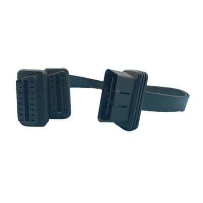 China Universal 2 in 1 flat thin obd2 16 pin male to dual female Y splitter elbow cable for sale