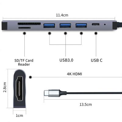 China Aluminum+ABS Hub C Port In 1 Type For Macbook 3.0 Hub 8 10 2.0] 7 6 Por 11 7Port 8In1 Industrial Charger Rack For 4 Usb Hub for sale