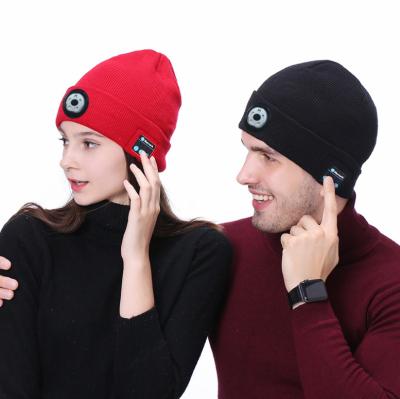 China WASHABLE LED JOINT Winter bluetooth Beanie Wireless Hat With Removable Warm Earphone for sale