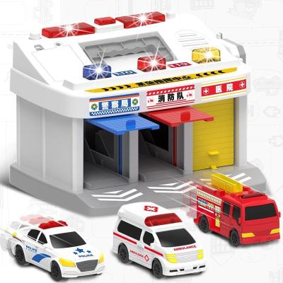 China Preschool Children Play Parking Set Toy Electric Ambulance Wired Caller Toy Metal Cars Emergency Vehicle Parking Car for sale