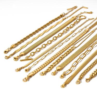 China Non Tarnish LQ Fashion Jewelry Set 18k Gold Plated Chain Bracelet Cuban Flat Snake Stacking Stainless Steel Bracelets Women And Men for sale