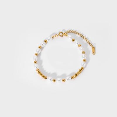 China Non Tarnish LQ Pearl Gold Beaded Bracelets 18k Gold Plated Stainless Steel Stackable Beaded Bracelets Adjustable Bead Bracelets For Woman for sale