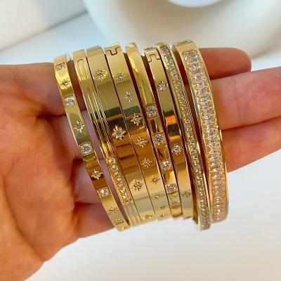 China New Designer TRENDY Gold Plated Bracelets Charm CZ Zircon Stainless Steel Bangle Bracelets Jewelry Trendy Women for sale