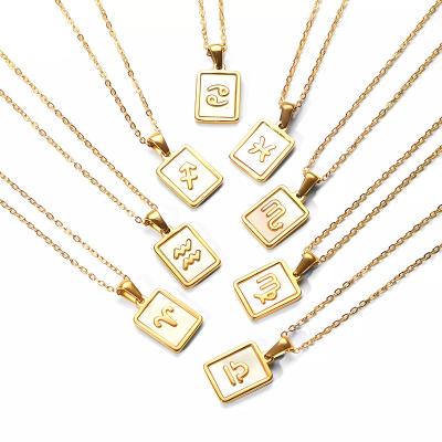 China Non-fading LQ Personalized Square 18k Gold Plated Natural Shell Horoscope Choker Wholesale Stainless Steel 12 Zodiac Necklace Gift For Her for sale