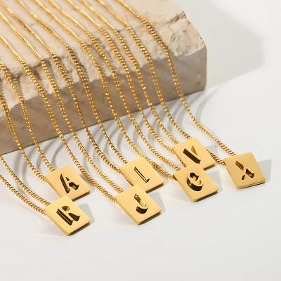 China LQ Square 18K Non-fading Gold Plated Personalized Letter Necklace Stainless Steel Waterproof Rectangle Initial Pendant Necklace For Women for sale