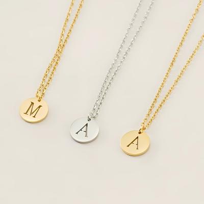 China LQ High Quality Tarnish Free Jewelry Stainless Steel Letter Non-fading Necklace Personalized Disc Initial Necklace For Women Gift for sale