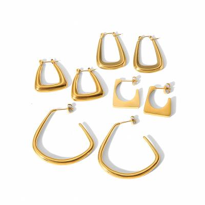 China Minimalist LQ Trapezoid Hoop Earrings 18k Gold Plated Minimalist Geometric Stainless Steel Huggie Earring Triangle Chunky Hoop Earrings for sale