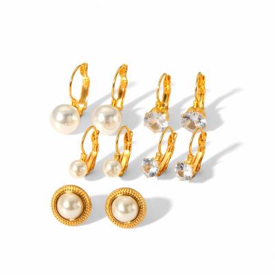 China LQ Elegant Small Pearl Earrings Studs Women Tasty 18k Gold Plated Zircon Earrings Tiny Stainless Steel Earrings Perfect Gift For Her for sale